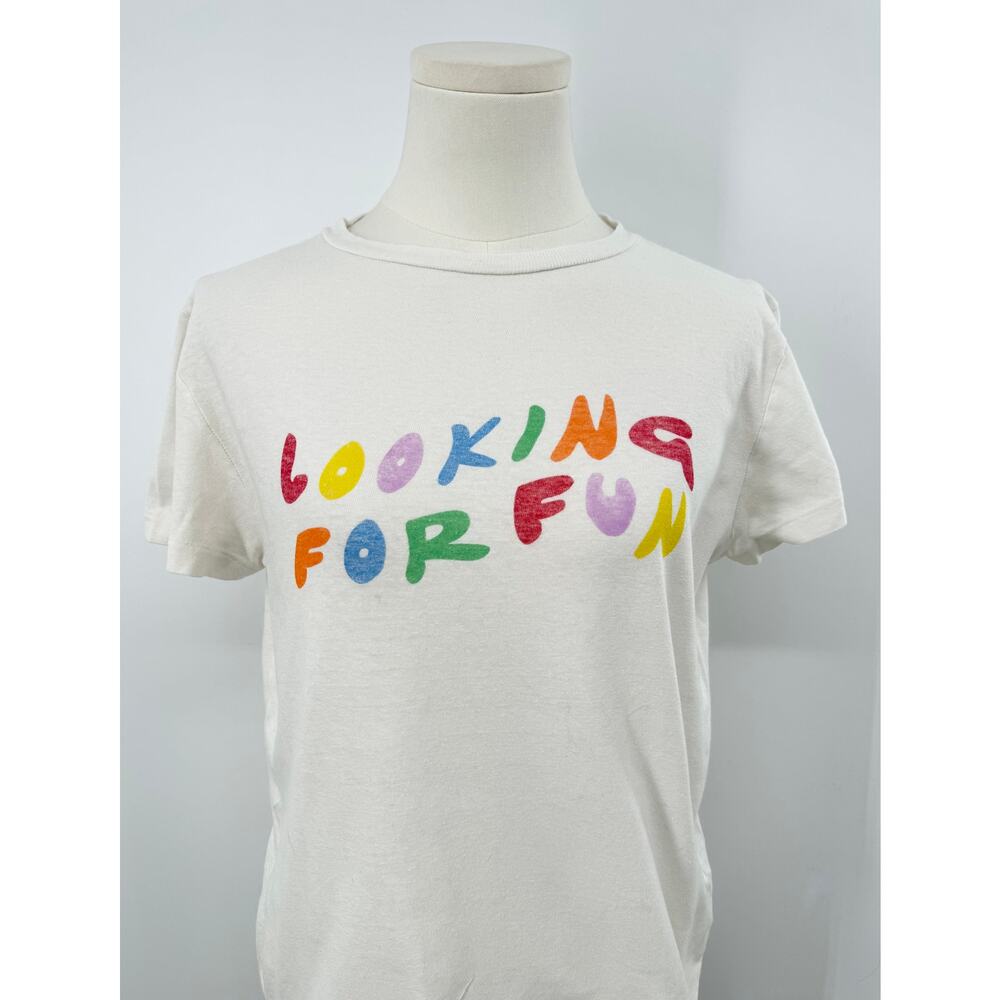 RE/DONE Hanes Looking for Fun Graphic Tshirt Tee White Top Vintage Ivory S